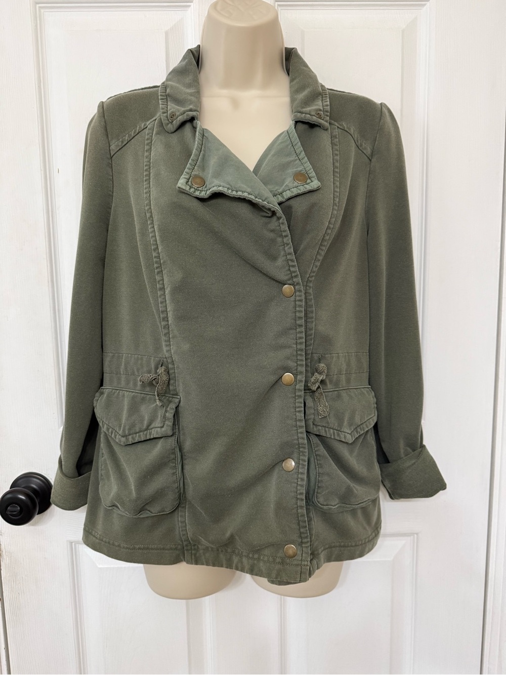Saturday Sunday Anthropologie Olive Green Utility Jacket Cargo Drawstring Medium - Picture 2 of 15
